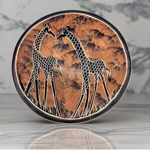 Kisii Soapstone Bowl Kenya Hand Carved Giraffes African Wildlife Savanna Scene